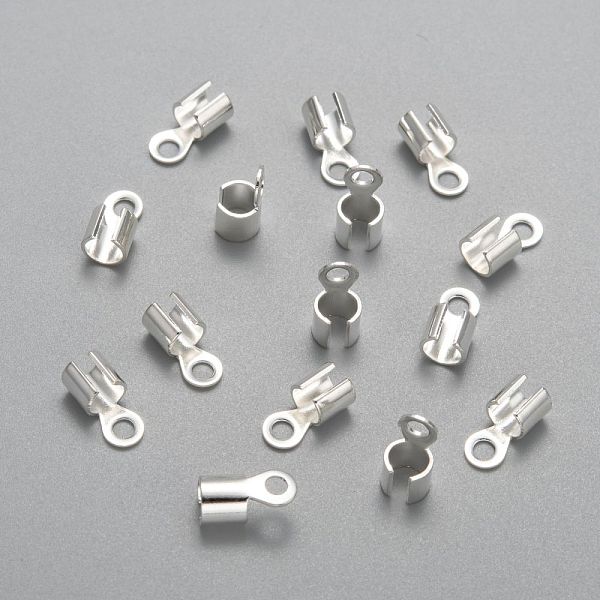 PandaHall Brass Cord Ends, Silver Color Plated, 10x5x3mm, hole: 2mm, Inner Diameter: 3mm Brass