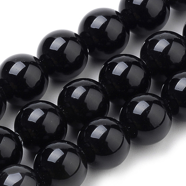 PandaHall Natural Black Onyx Beads Strands, Dyed, Round, 10mm, Hole: 1mm, about 38pcs/strand, 15.7 inch Black Onyx Round