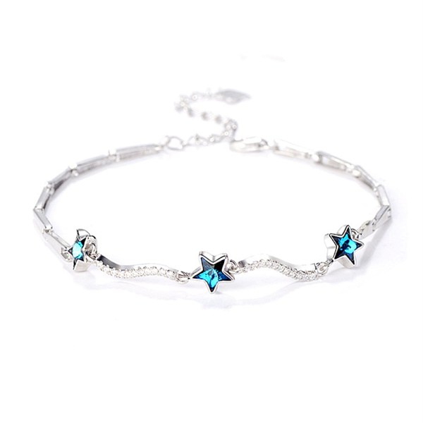 PandaHall Star & Twist Bar Cubic Zirconia Link Bracelet for Teen Girl Women, 925 Sterling Silver Bracelet, Blue, Platinum Sterling Silver...