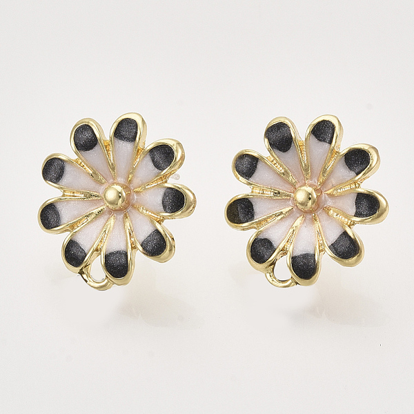 PandaHall Alloy Stud Earring Findings, with Enamel, Raw(Unplated) Pin and  Loop, Flower, Golden, Black, 19.5x18mm, Hole: 1.8mm, Pin: 0.7mm...
