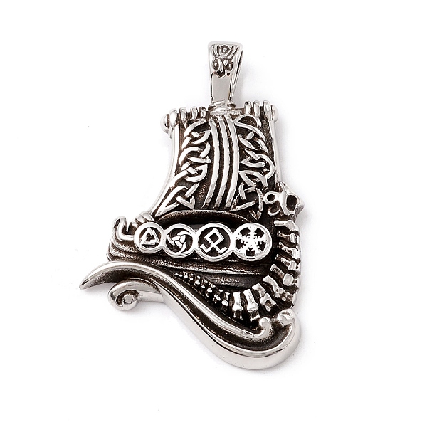 PandaHall Tibetan Style 304 Stainless Steel Pendants, Boat, Antique Silver, 47x32x6mm, Hole: 8x5mm 304 Stainless Steel Others