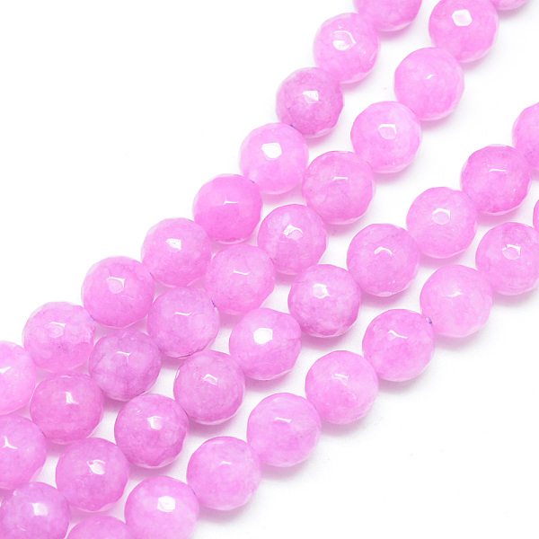 PandaHall Natural White Jade Bead Strands, Dyed, Faceted, Round, Violet, 10~11mm, Hole: 1mm, about 37~39pcs/strand, 14.37~14.57 inch White...