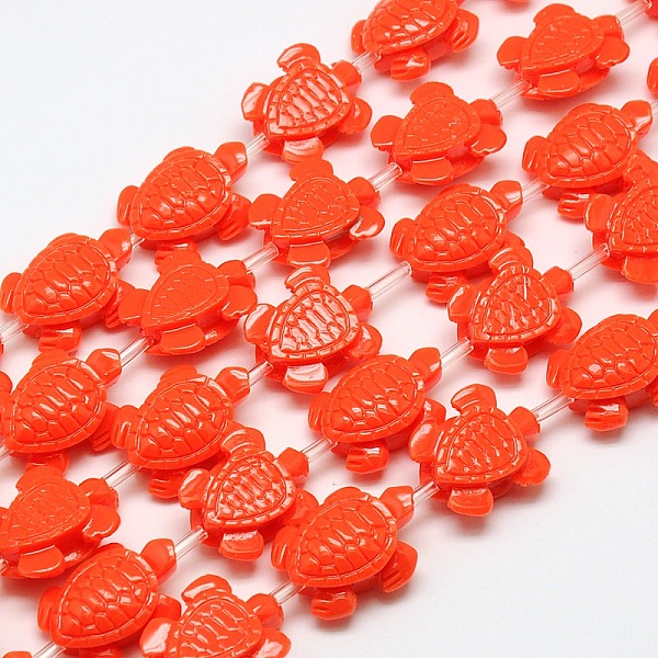 PandaHall Synthetic Coral Beads Strands, Dyed, Tortoise, Orange Red, 20x16x8mm, Hole: 1mm, about 20pcs/strand, 18.5 inch Synthetic Coral...