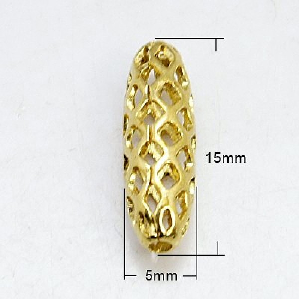 PandaHall Brass Filigree Beads, Oval, Golden, 15x5mm, Hole: 1.5mm Brass Oval