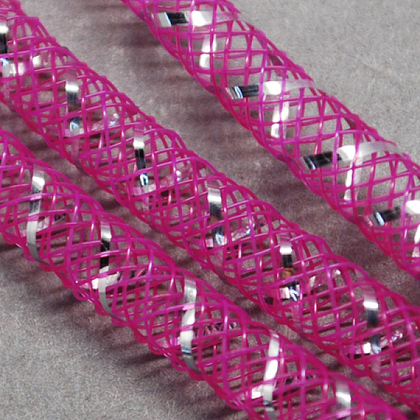 PandaHall Mesh Tubing, Plastic Net Thread Cord, with Silver Vein, Medium Violet Red, 4mm, 50 yards/Bundle Plastic Red
