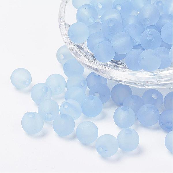 PandaHall Transparent Acrylic Beads, Round, Frosted, Light Sky Blue, 14mm, Hole: 2mm, about 300pcs/500g Acrylic Round