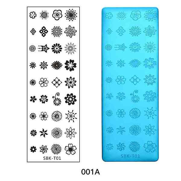 PandaHall Stainless Steel Nail Art Stamping Plates, Nail Image Templates, Rectangle with Flower Pattern, Stainless Steel Color, 120x40mm...