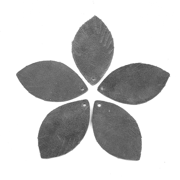 PandaHall Eco-Friendly Sheepskin Leather Pendants, Leaf, Gray, 38x22x1.5mm, Hole: 1.5mm Leather Leaf Gray