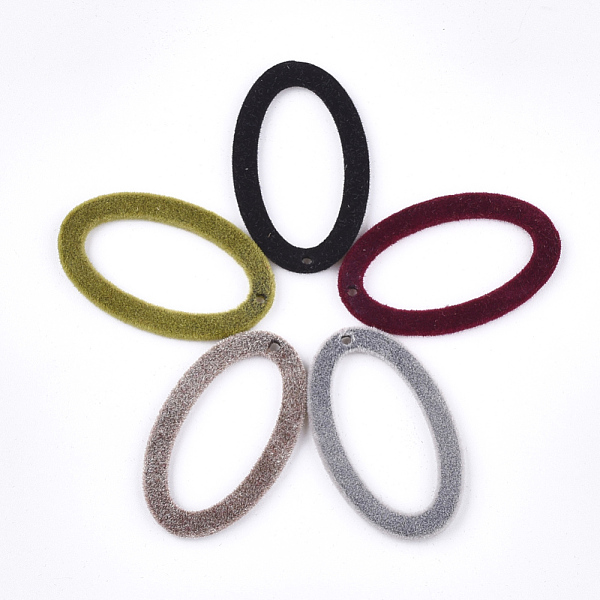 PandaHall Flocky Acrylic Pendants, Oval, Mixed Color, 34x20~21x2mm, Hole: 1.5mm Acrylic Oval Multicolor