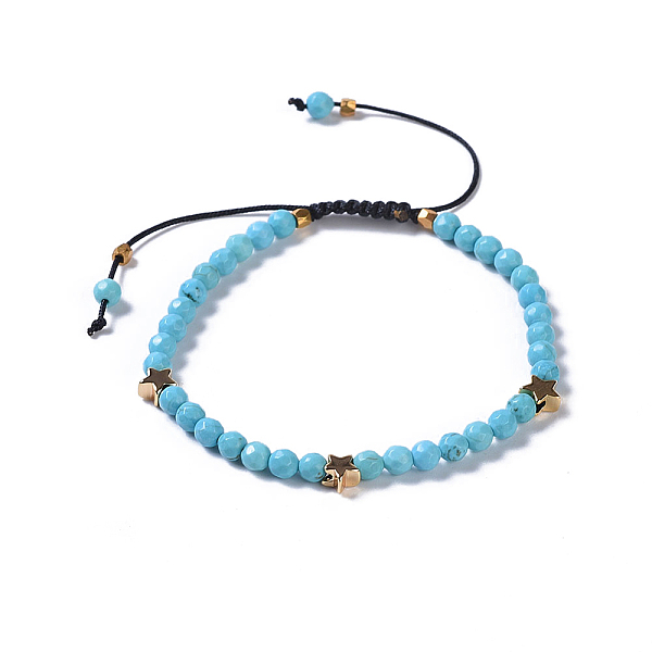 PandaHall Synthetic Turquoise Braided Beaded Bracelets, with Brass Beads and Nylon Thread, 2-1/8 inch(5.4cm)~3-1/8 inch(8cm) Synthetic...