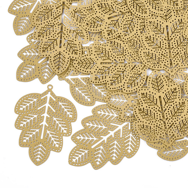 PandaHall 430 Stainless Steel Filigree Pendants, Spray Painted, Etched Metal Embellishments, Leaf, Goldenrod, 45.5x34x0.3mm, Hole: 1.6mm 430...