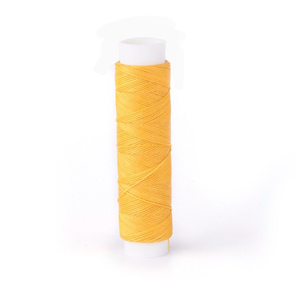 PandaHall Round Waxed Polyester Twisted Cord, Micro Macrame Cord, for Leather Projects, Bookbinding, Gold, 0.35mm, about 43 yards(40m)/roll...
