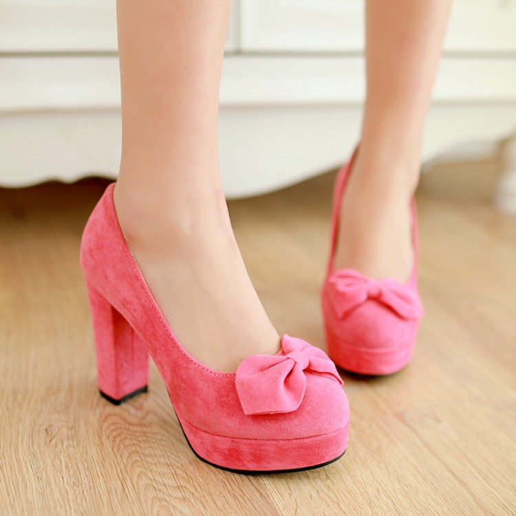 Shoes and 2016 thick with Korean Fashion Pink shallow mouth Europe waterproof bow roundheaded high heels