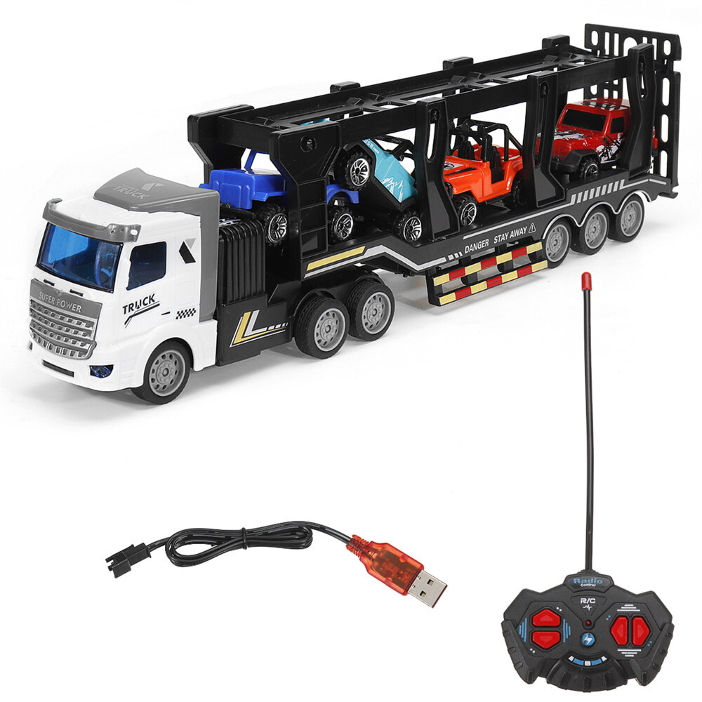 QH-200-7/8 1/48 27MHZ 4CH RC Car Truck Kid Toy Remote Control Double-layer Transporter with 4 Small Vehicles Boys Gift
