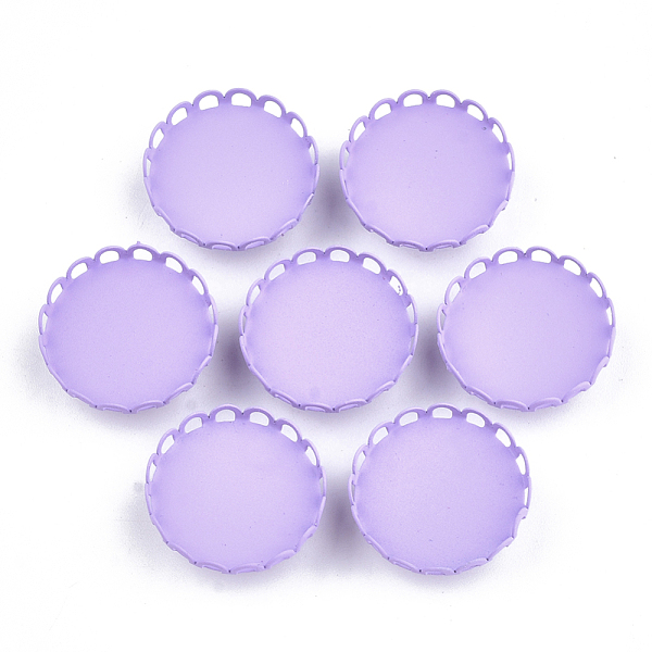 PandaHall Spray Painted Eco-Friendly Iron Slide Charms Cabochon Settings, For Hair Band and Hair Tie Decoration, Flat Round, Medium Purple...