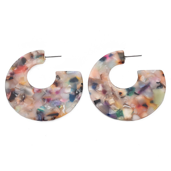 PandaHall Flat Large C-shape Stud Earrings for Girl Women, Open Hoop Earrings, Cellulose Acetate Half Hoop Earrings, Colorful, 48.5x2.5mm...