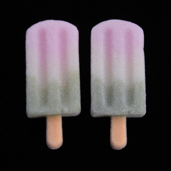 PandaHall Flocky Resin Beads, Half Drilled Beads, Ice Cream, Pink, 37.5x15.5x5.5mm, Hole: 1.2mm Resin Food Pink