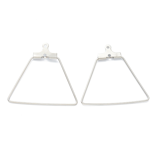 PandaHall 316 Stainless Steel Earring Findings, Trapezoid, Stainless Steel Color, 26x27.5x1.4mm, Hole: 1mm 316 Surgical Stainless Steel