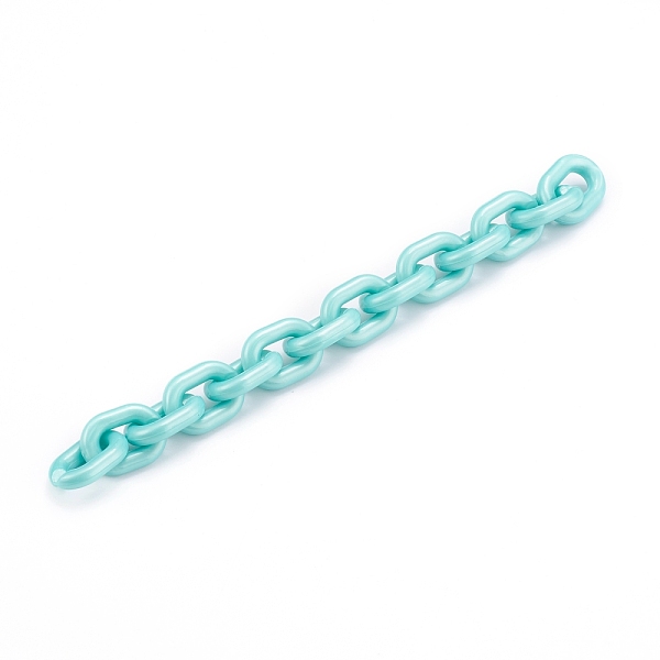 PandaHall Handmade Opaque Acrylic Cable Chains, Round Ring, Pale Turquoise, 19x14x4mm, about 39.37 inch(1m)/strand Acrylic