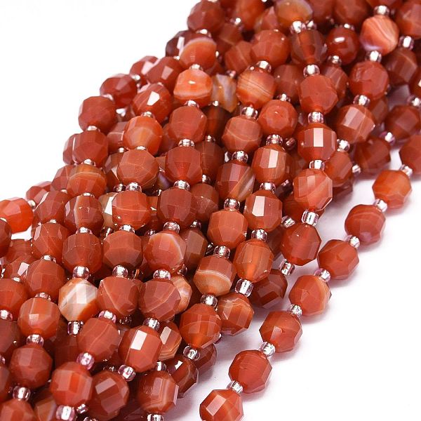 PandaHall Natural Red Agate Beads Strands, with Seed Beads, Faceted, Bicone, Double Terminated Point Prism Beads, Dyed & Heated, 7~8x7~8mm...