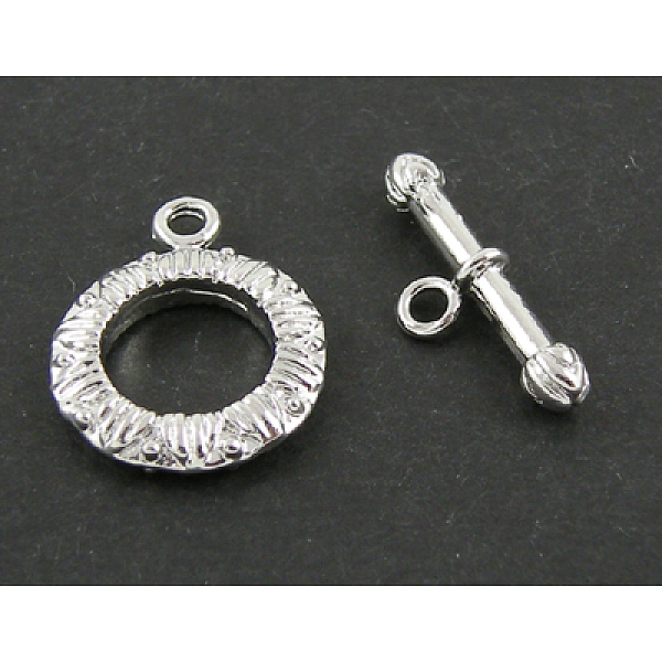 PandaHall Brass Toggle Clasps, Platinum Color, Ring: 14mm diameter, 2.5mm thick, Bar: 18mm long, 2mm thick, hole: 1.8mm Brass Ring
