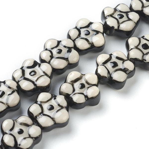 PandaHall Handmade Porcelain Flower Beads Strands, Black, 17x17x7.5mm, Hole: 2mm, about 20pcs/strand, 12.60 inch(32cm) Porcelain Flower...