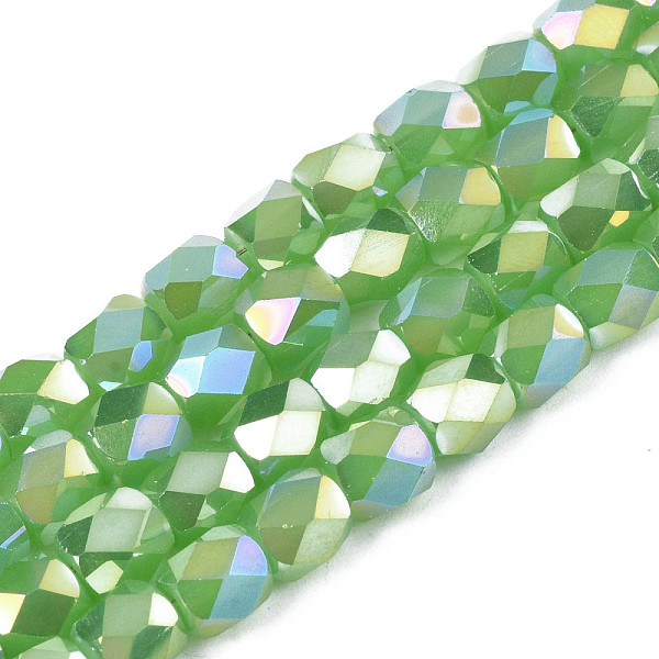 PandaHall Electroplate Glass Beads Strands, AB Color Plated, Faceted, Column, Lime Green, 5.5x5mm, Hole: 1.2mm, about 99pcs/strand, 21.85...