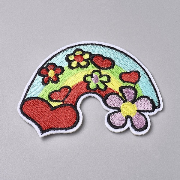 PandaHall Computerized Embroidery Cloth Iron on/Sew on Patches, Costume Accessories, Appliques, Rainbow & Flower & Heart, Colorful...