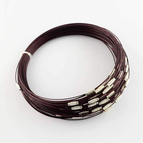 PandaHall Steel Wire Bracelet Cord DIY Jewelry Making, with Brass Screw Clasp, Coconut Brown, 225x1mm Steel Brown