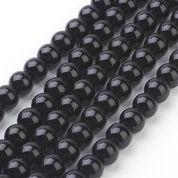 PandaHall Synthetic Black Stone Beads Strands, Dyed, Round, Black, 8mm, Hole: 1mm, about 49pcs/strand, 15~16 inch Black Stone Round Black
