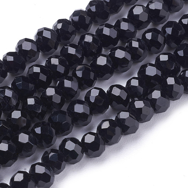 PandaHall Glass Beads Strands, Faceted, Round, Black, 4mm, Hole: 1mm, about 98pcs/strand, 13.7 inch Glass Round Black