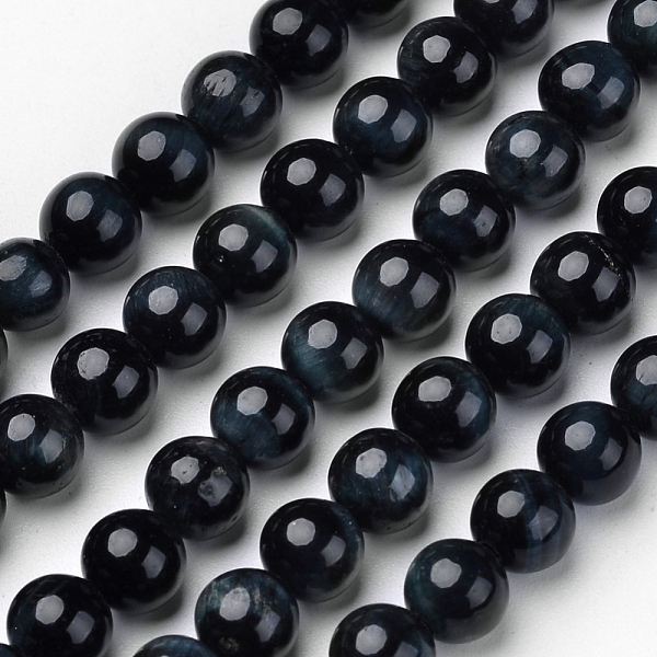 PandaHall Natural Blue Tiger Beads Strands, Grade A, Round, 8mm, Hole: 1mm, about 48pcs/strand, 15.6 inch Tiger Eye Round Blue