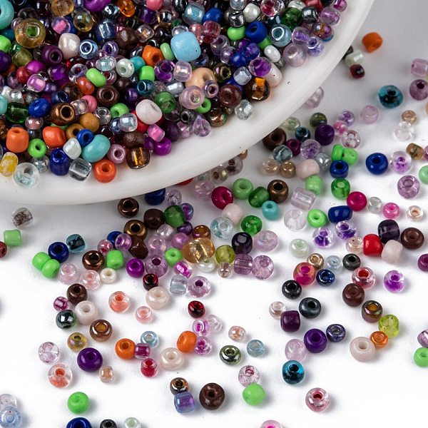 PandaHall Glass Seed Beads, Mixed Shape and Mixed Size, Colorful, 2~6x2~5x2~5mm, Hole: 1mm, about 24000pcs/500g Glass