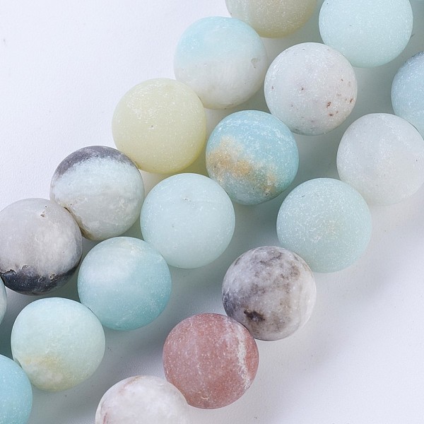 PandaHall Frosted Natural Amazonite Round Bead Strands, 8~8.5mm, Hole: 1mm, about 47pcs/strand, 15.5 inch Flower Amazonite Round