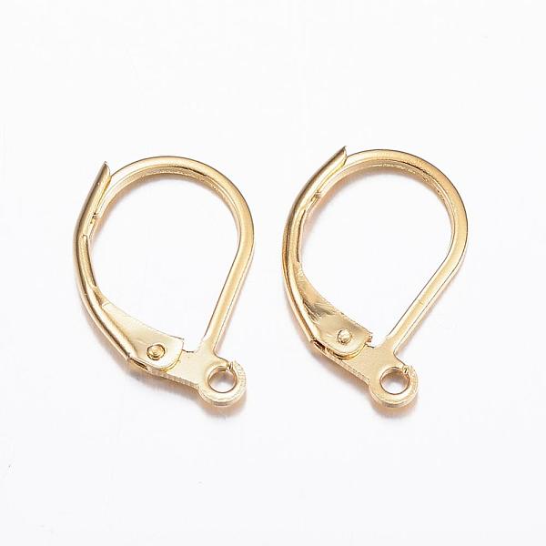 PandaHall 304 Stainless Steel Leverback Earring Findings, with Loop, Real 24K Gold Plated, 15.5x10x1.5mm, Hole: 1.5mm 304 Stainless Steel