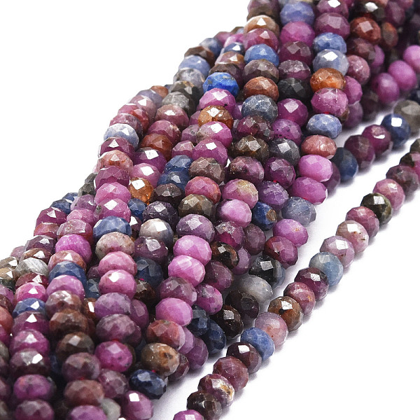 PandaHall Natural Ruby and Sapphire Beads Strands, Faceted, Rondelle, 5x3~3.5mm, Hole: 0.8mm, about 106pcs/strand, 15.43''(39.2cm) Mixed...