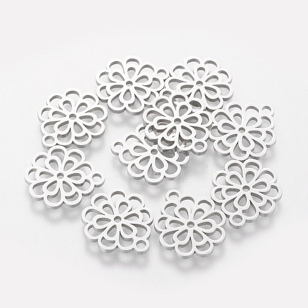 PandaHall 304 Stainless Steel Charms, Flower, Stainless Steel Color, 14.5x13x1mm, Hole: 1.5mm 304 Stainless Steel Flower