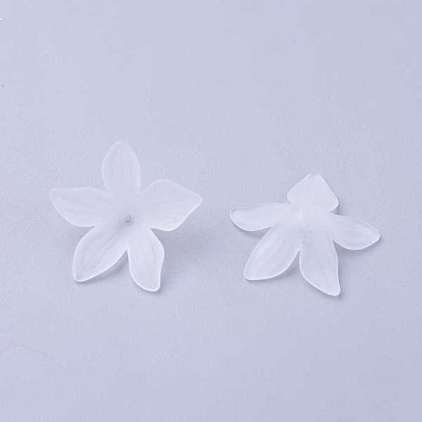PandaHall Clear Frosted Acrylic Flower Beads, about 27mm in diameter, 7mm thick, hole:1.2mm Acrylic Flower Clear