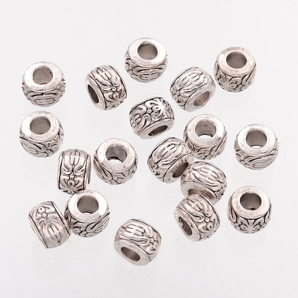 PandaHall Rondelle Tibetan Style Spacer Beads, Lead Free & Nickel Free & Cadmium Free, Antique Silver, about 8mm in diameter, 5.5mm thick...