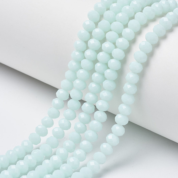 PandaHall Opaque Solid Color Glass Beads Strands, Faceted, Rondelle, Light Cyan, 8x6mm, Hole: 1mm, about 72pcs/strand, 16.14 inch(41cm)...