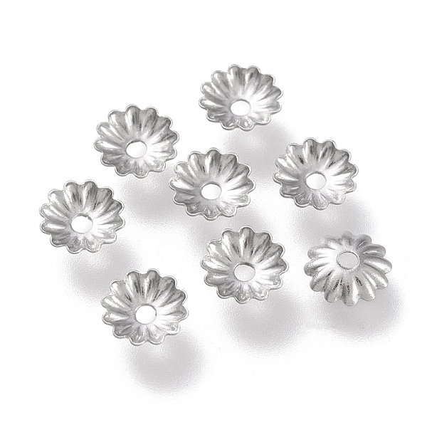 PandaHall 304 Stainless Steel Bead Caps, Multi-Petal, Flower, Stainless Steel Color, 5.5x5.5x1.2mm, Hole: 1.2mm 304 Stainless Steel