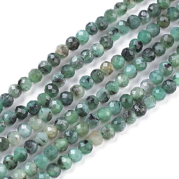 PandaHall Natural Emerald Quartz Beads Strands, Round, Faceted, 3mm, Hole: 0.6mm, about 136~147pcs/strand, 15.35 inch(39cm) Emerald Round