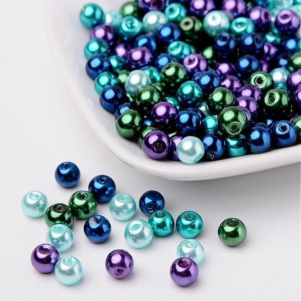 PandaHall Ocean Mix Pearlized Glass Pearl Beads, Mixed Color, 6mm, Hole: 1mm, about 200pcs/bag Glass Round Multicolor