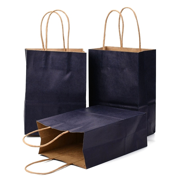 PandaHall Kraft Paper Bags, Gift Bags, Shopping Bags, with Handles, Midnight Blue, 15x8x21cm Paper