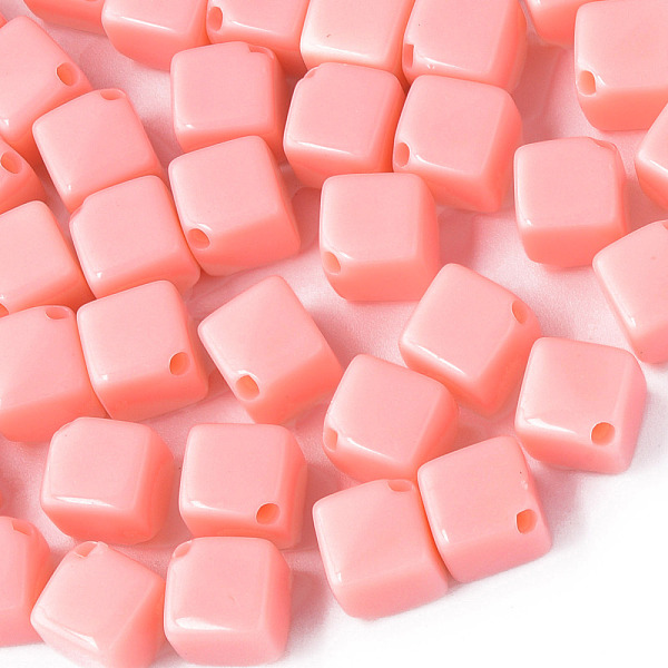PandaHall Opaque Acrylic Beads, Cube, Light Coral, 13x14.5x14.5mm, Hole: 2mm, about 530pcs/500g Acrylic Cube Red