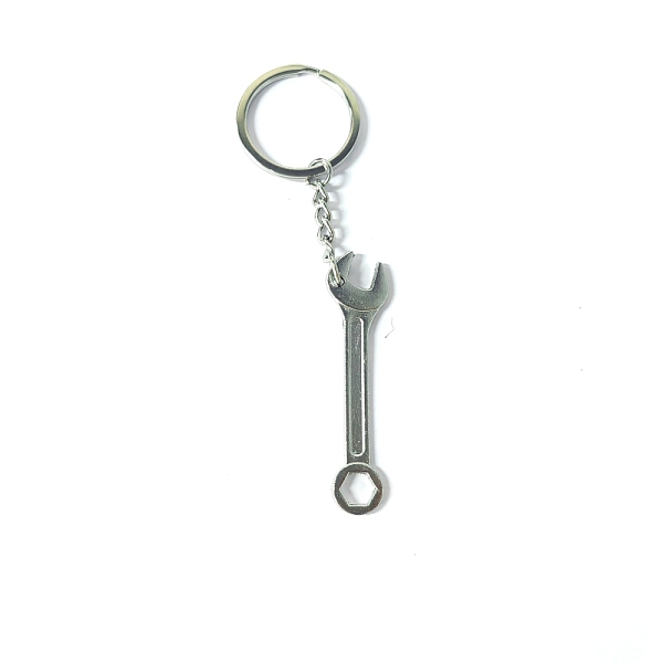 PandaHall Alloy Pendant Keychain, with Key Rings, Wrench, Platinum, 5.5~6.5cm Alloy Tool