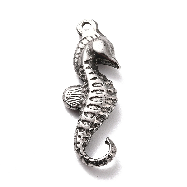 PandaHall 304 Stainless Steel Pendants, Textured, Sea Horse, Stainless Steel Color, 29.5x10.5x4.5mm, Hole: 1.6mm 304 Stainless Steel Sea...