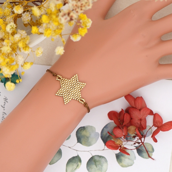 PandaHall Miyuki Seed Braided Bead Bracelet, Star Friendship Bracelet for Women, Gold, 11 inch(28cm) Glass Gold