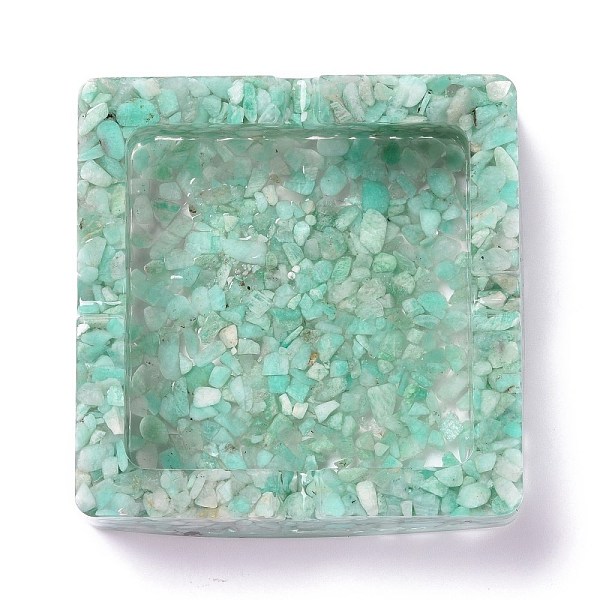 PandaHall Resin with Natural Amazonite Chip Stones Ashtray, Home OFFice Tabletop Decoration, Square, 93x93x25mm, Inner Diameter: 70x70mm...