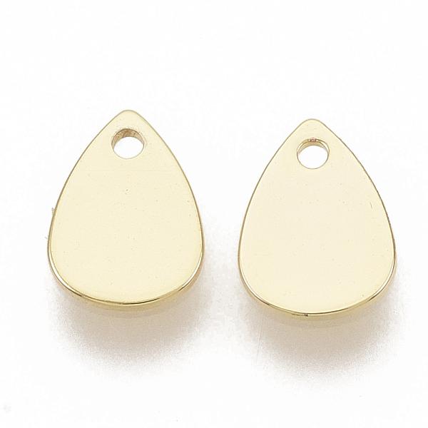 PandaHall Brass Charms, Blank Stamping Tag, Nickel Free, Real 18K Gold Plated, Teardrop, 7x5x0.6mm, Hole: 0.9mm Brass Teardrop